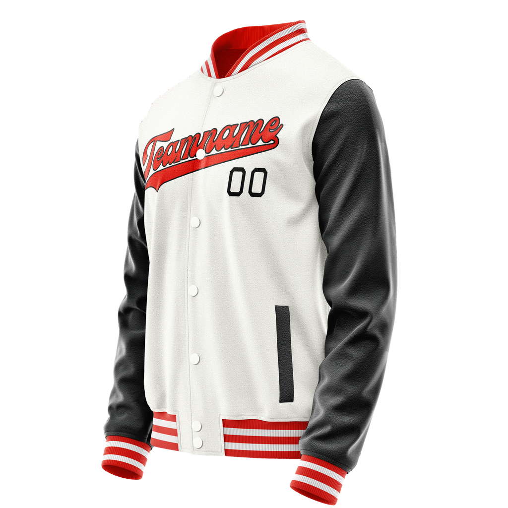 Personalized White & Black Solid Color Varsity Letterman Jacket