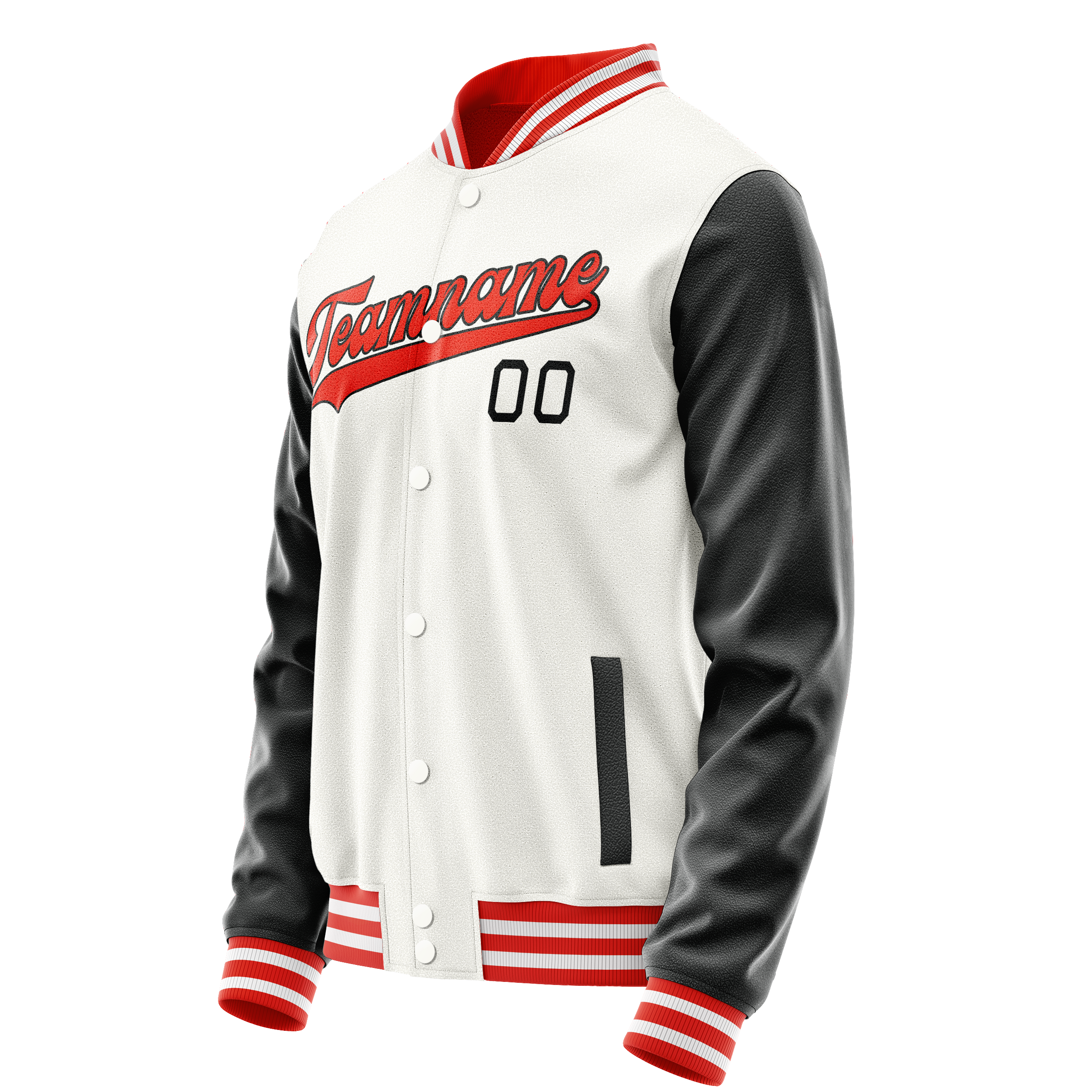 Personalized White & Black Solid Color Varsity Letterman Jacket