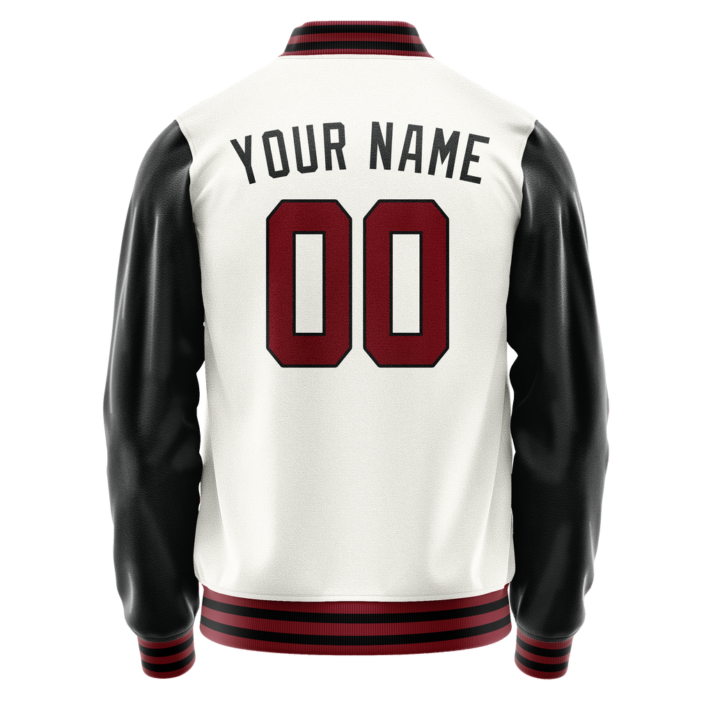Personalized White & Black Solid Color Varsity Letterman Jacket