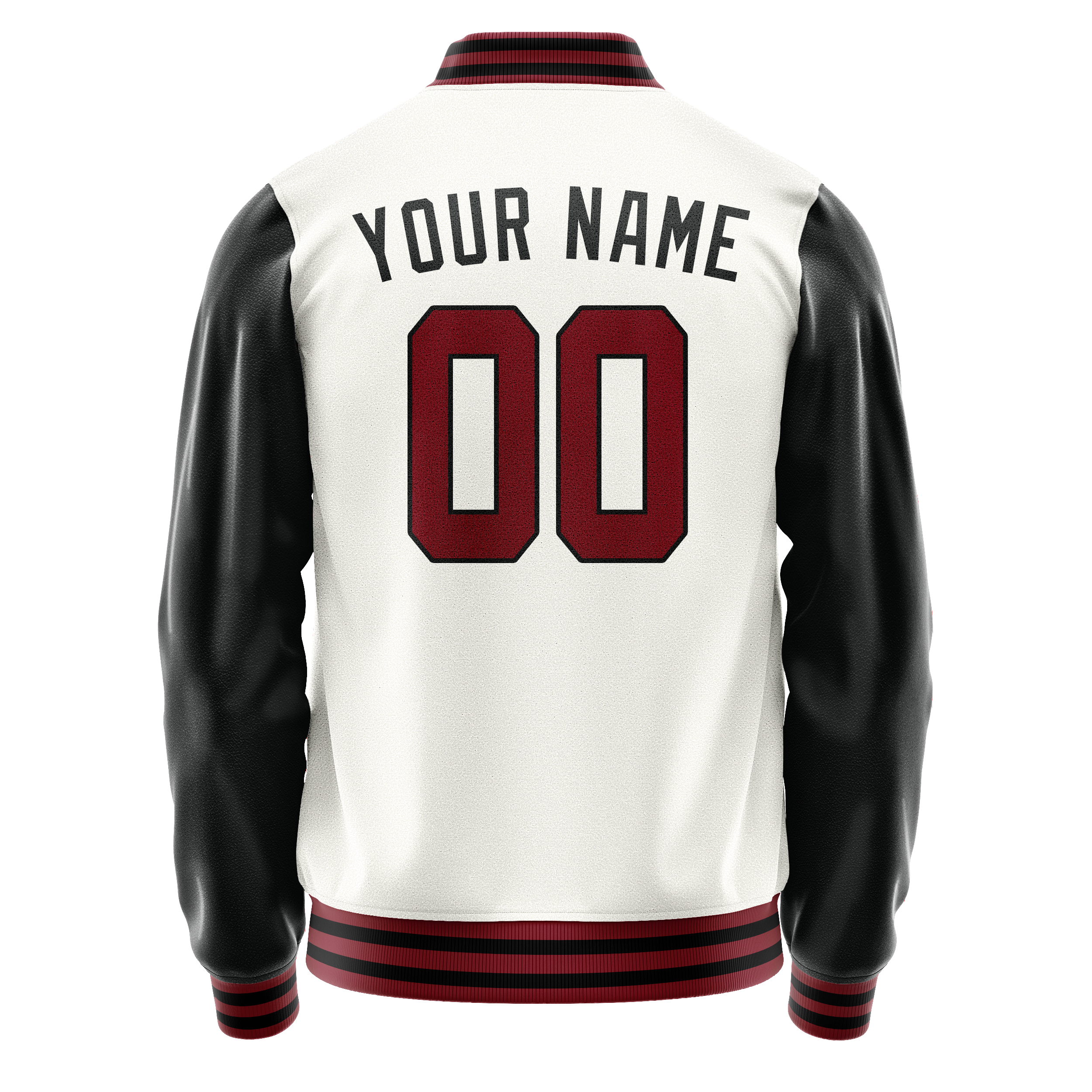 Personalized White & Black Solid Color Varsity Letterman Jacket