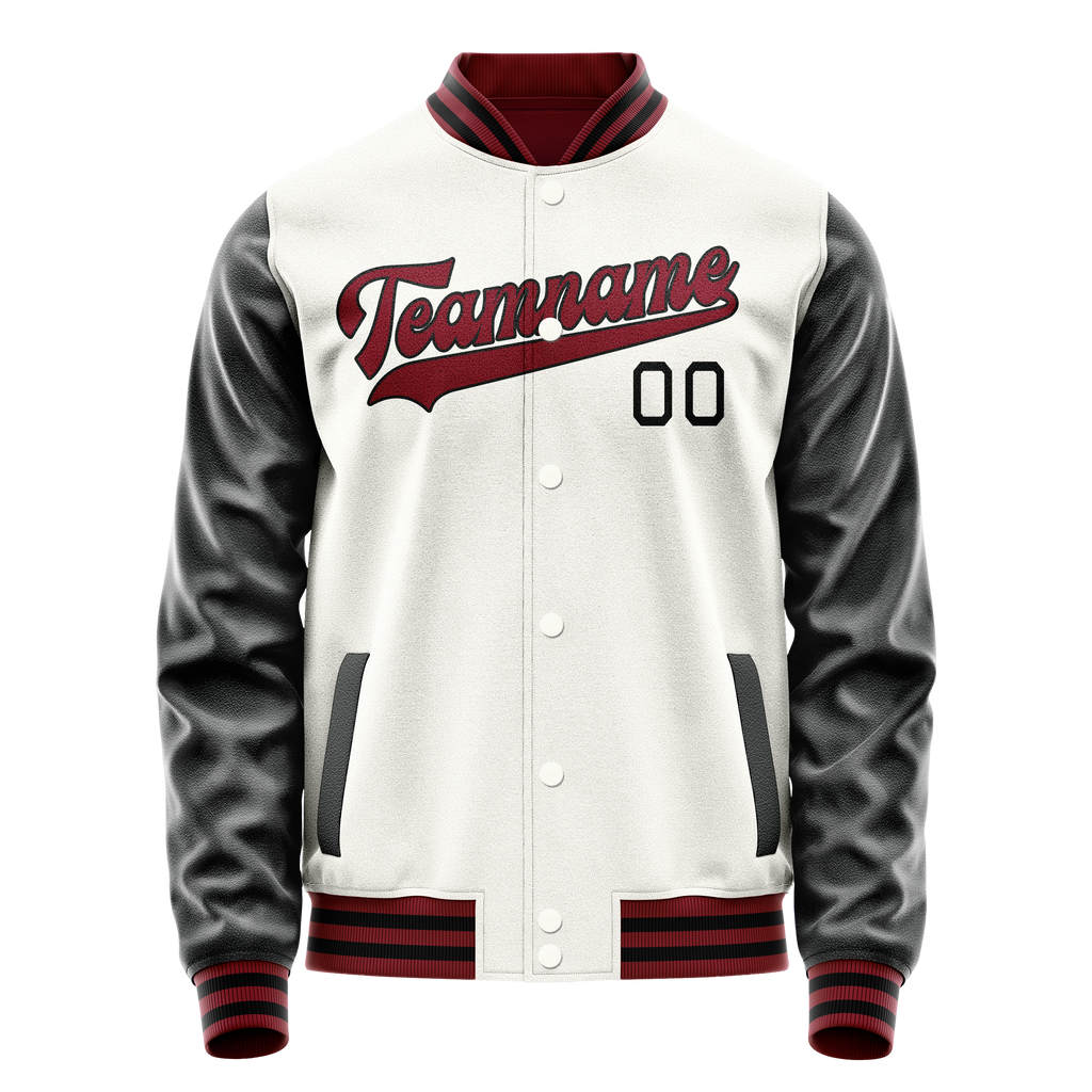 Personalized White & Black Solid Color Varsity Letterman Jacket