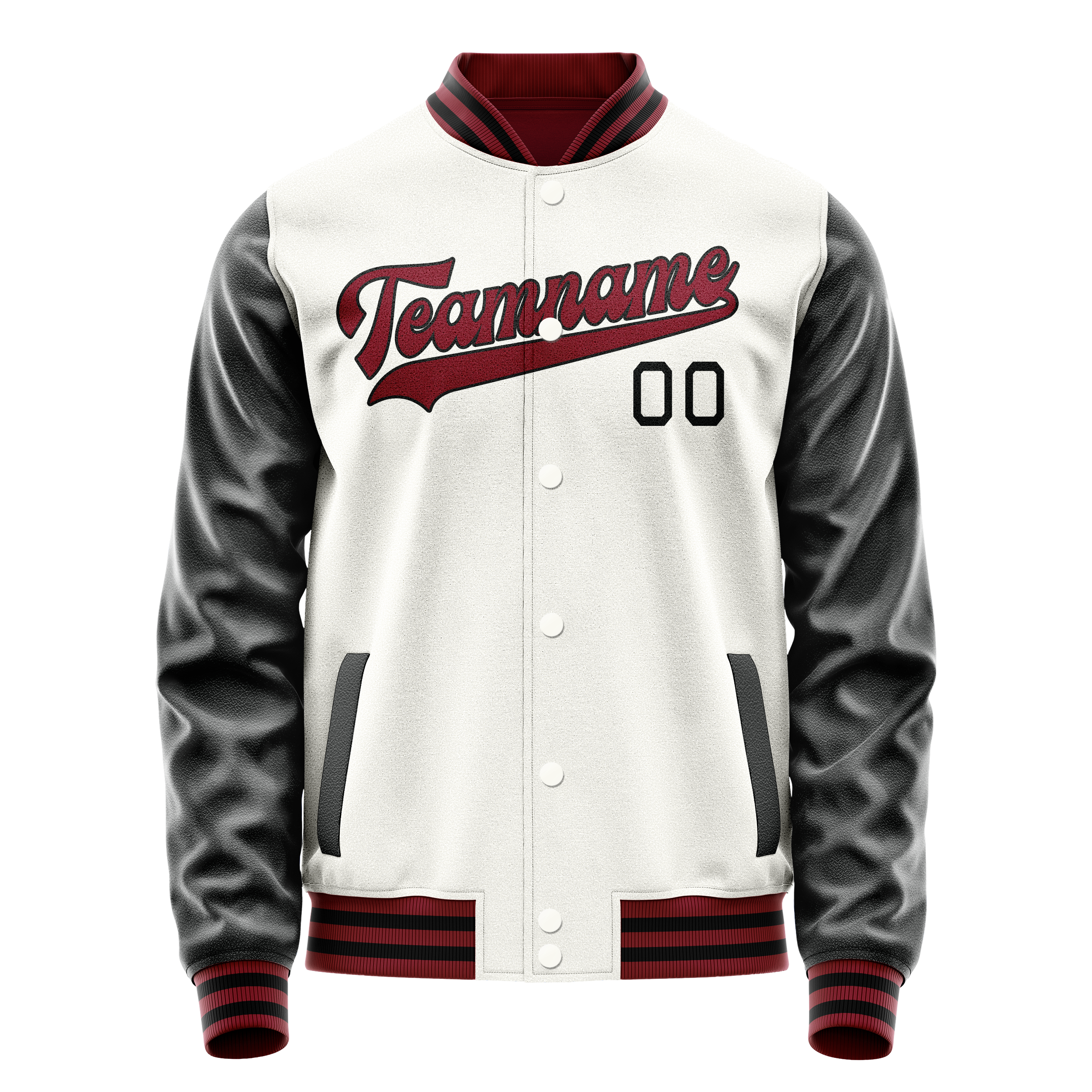 Personalized White & Black Solid Color Varsity Letterman Jacket