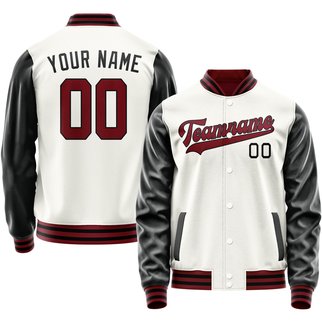 Personalized White & Black Solid Color Varsity Letterman Jacket