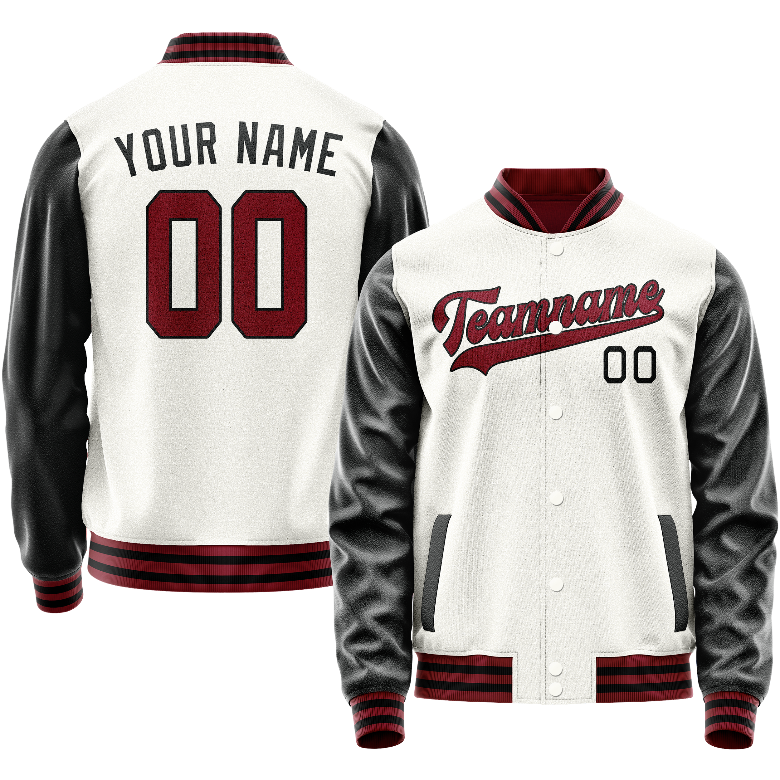Personalized White & Black Solid Color Varsity Letterman Jacket