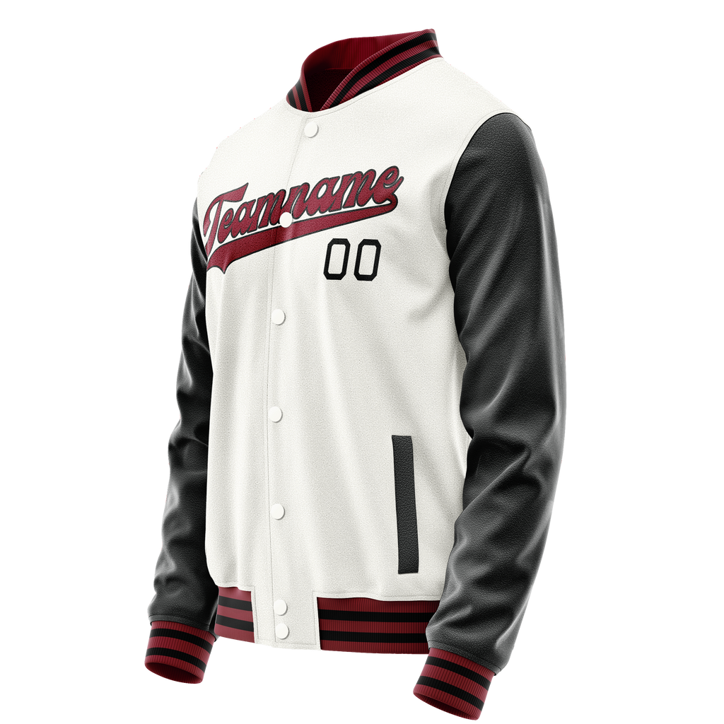 Personalized White & Black Solid Color Varsity Letterman Jacket