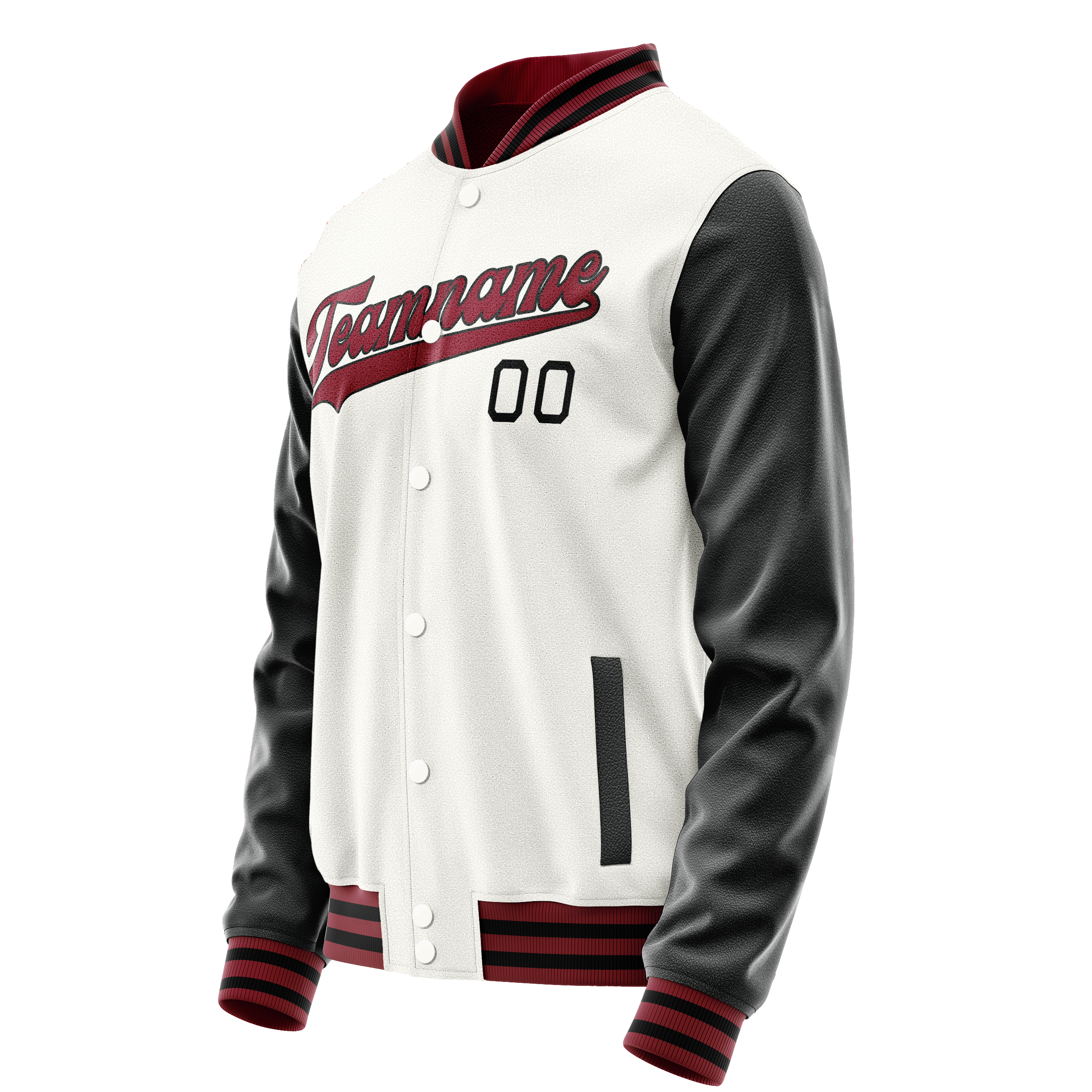 Personalized White & Black Solid Color Varsity Letterman Jacket