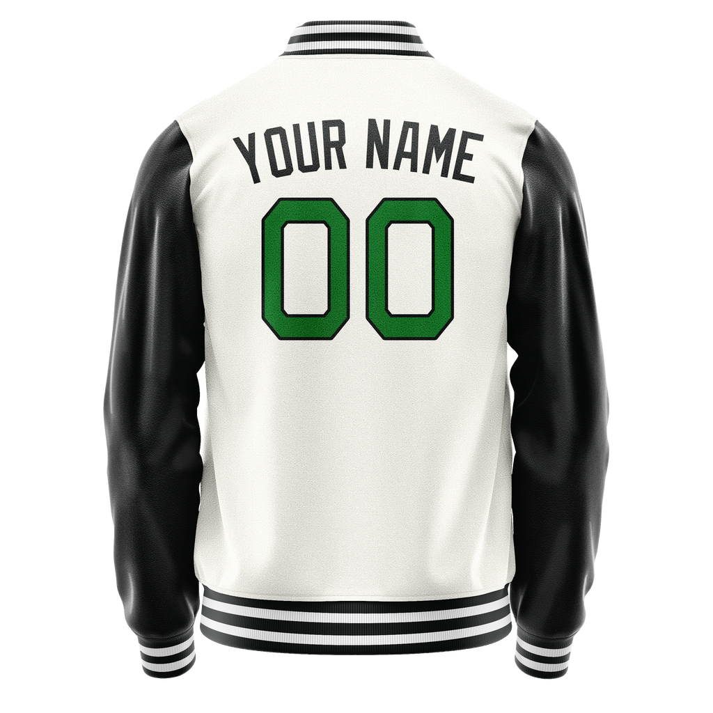 Personalized White & Black Solid Color Varsity Letterman Jacket