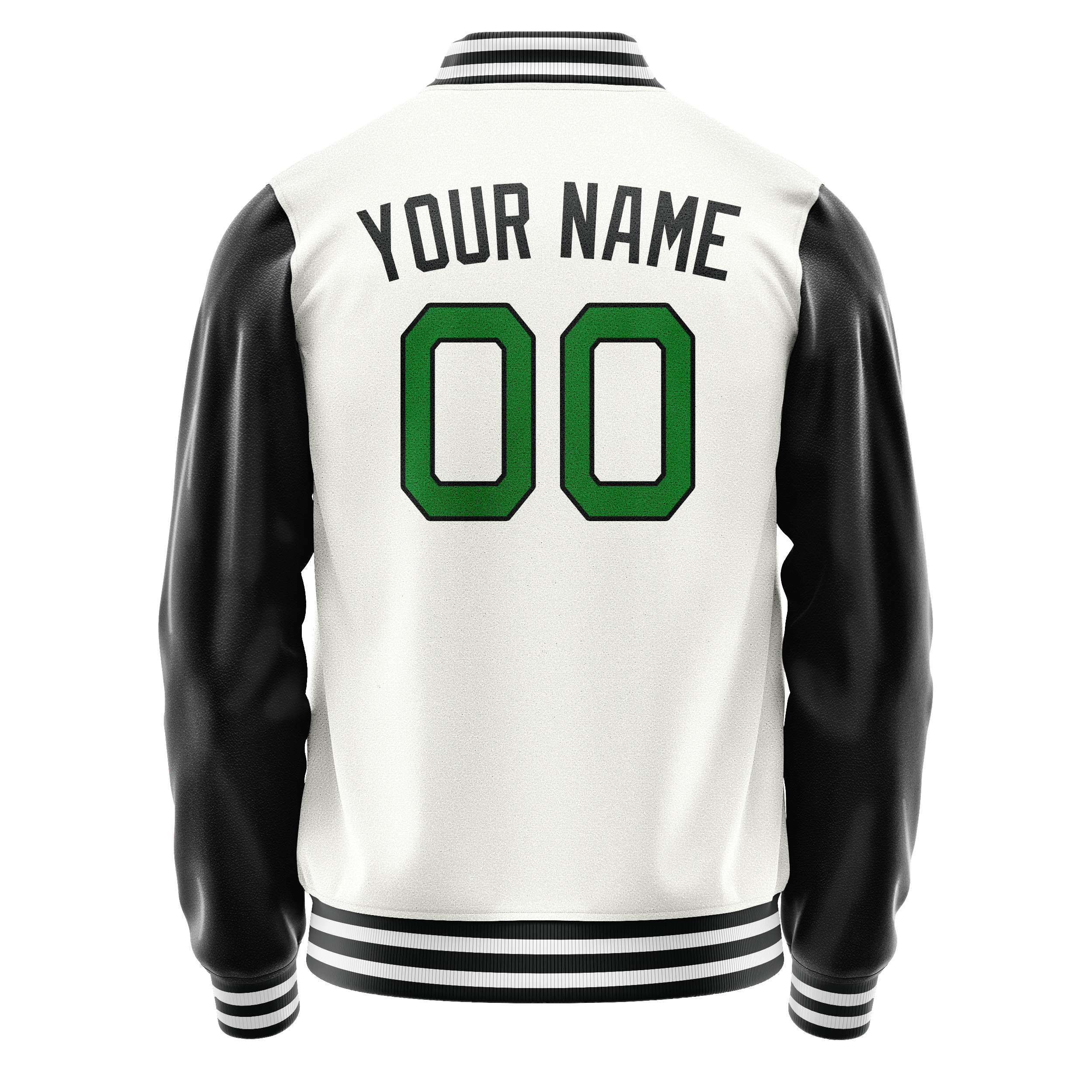 Personalized White & Black Solid Color Varsity Letterman Jacket