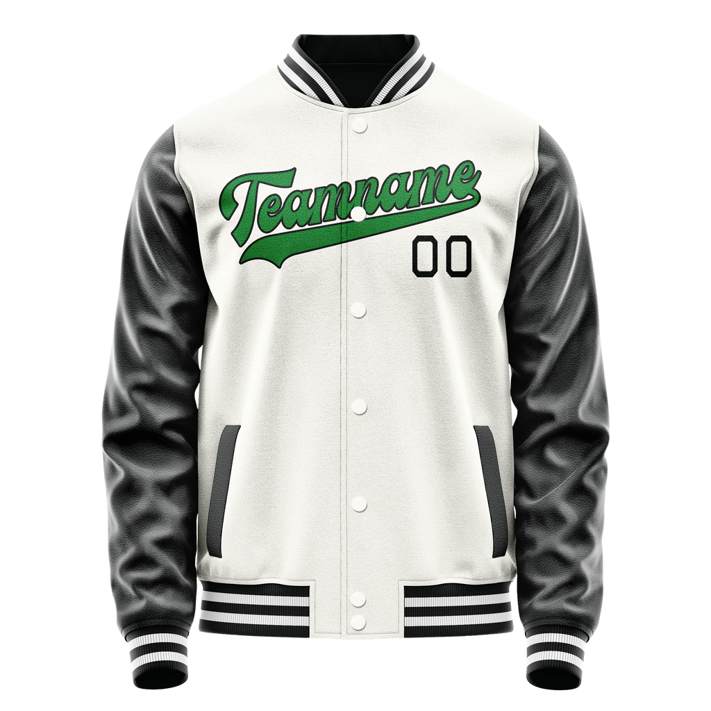 Personalized White & Black Solid Color Varsity Letterman Jacket