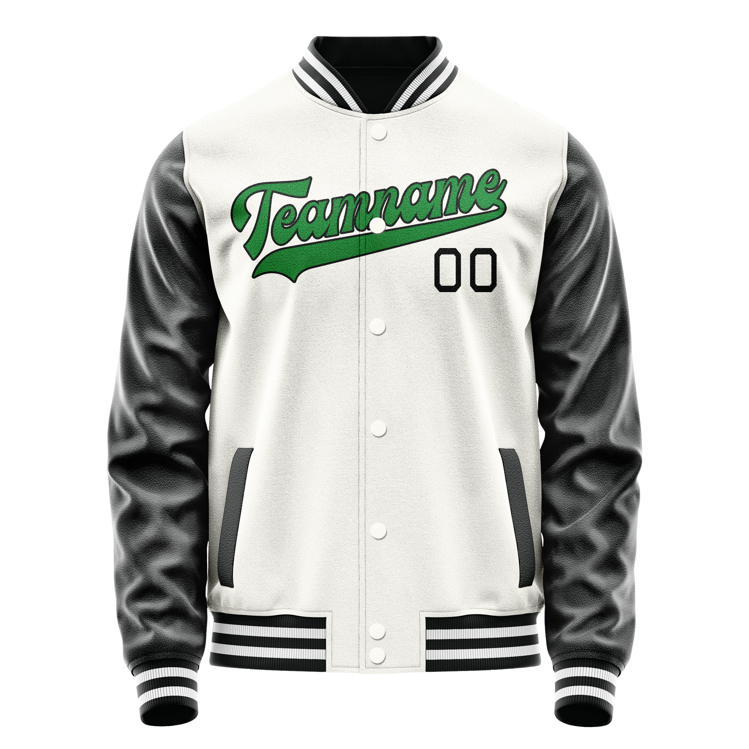 Personalized White & Black Solid Color Varsity Letterman Jacket