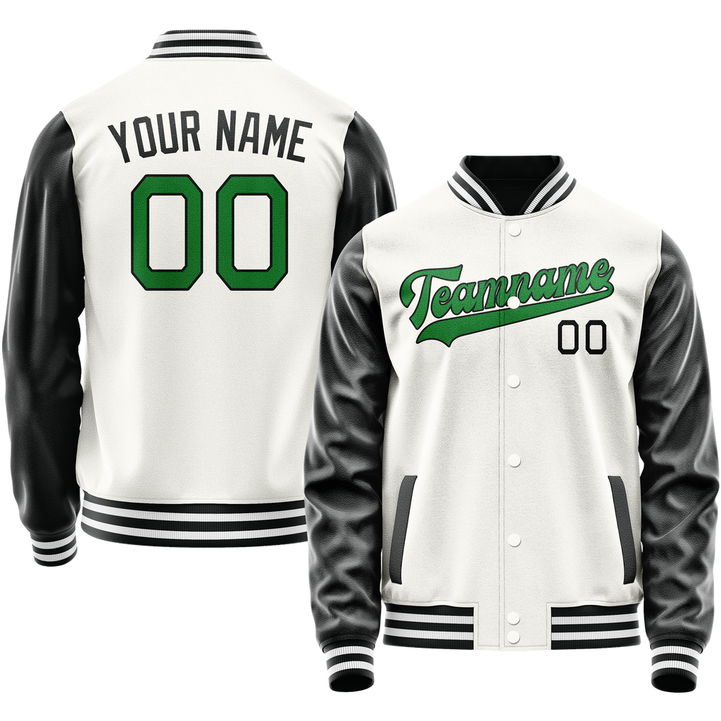 Personalized White & Black Solid Color Varsity Letterman Jacket