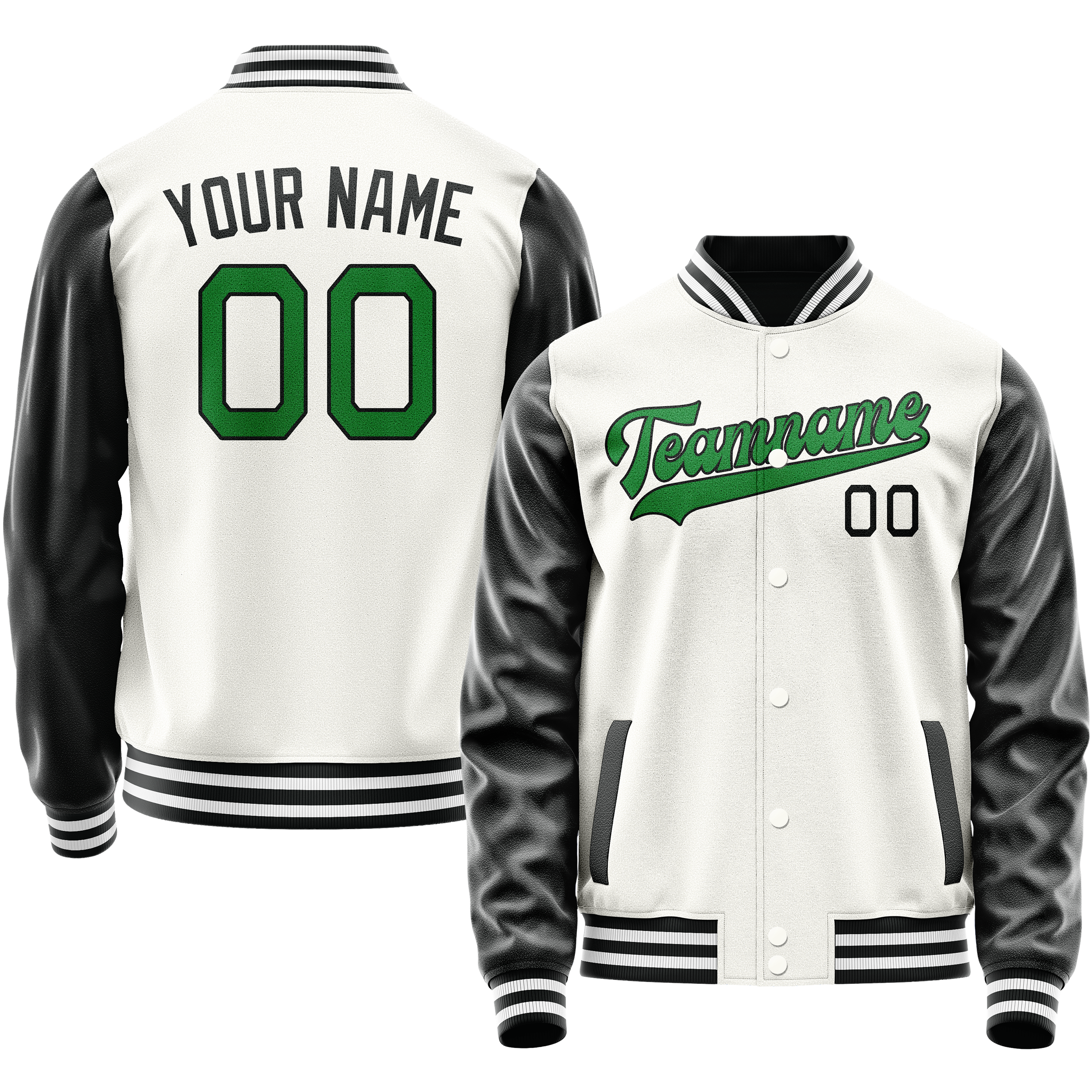 Personalized White & Black Solid Color Varsity Letterman Jacket