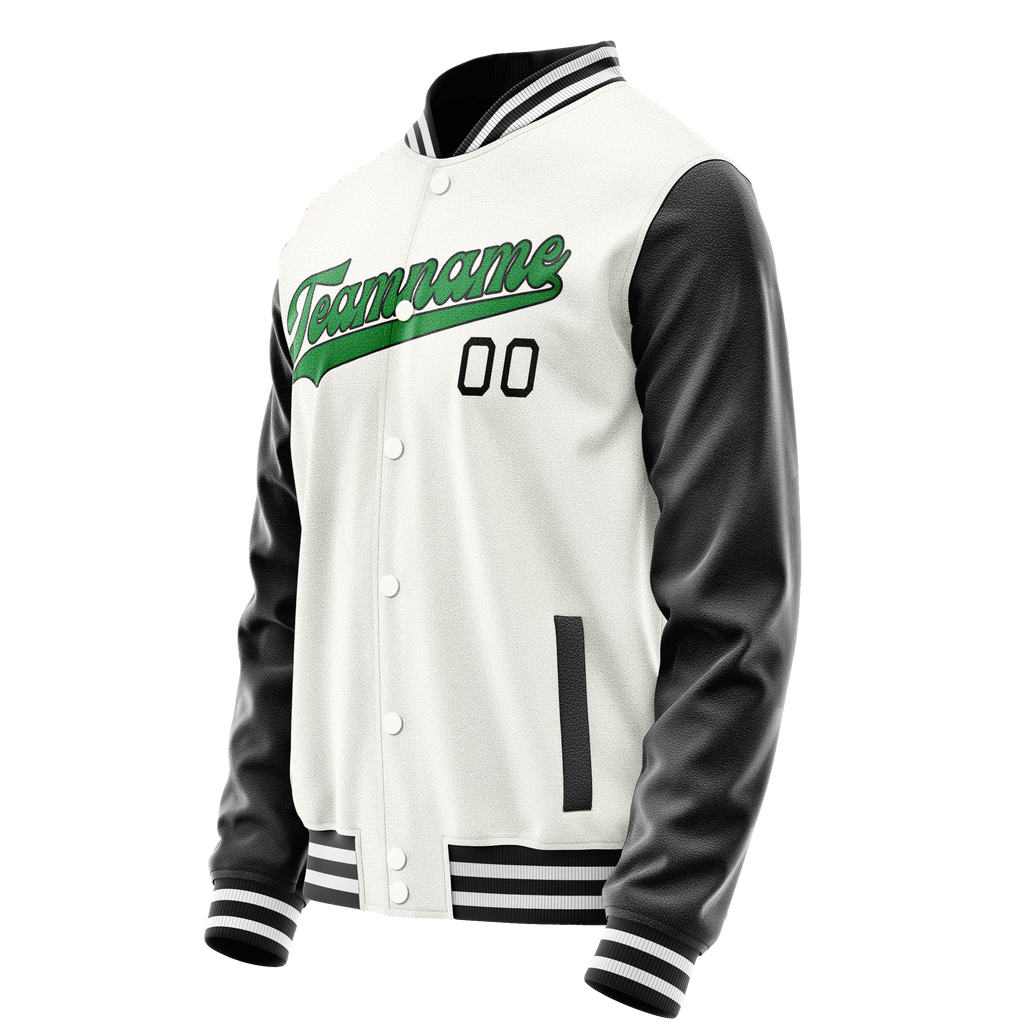 Personalized White & Black Solid Color Varsity Letterman Jacket