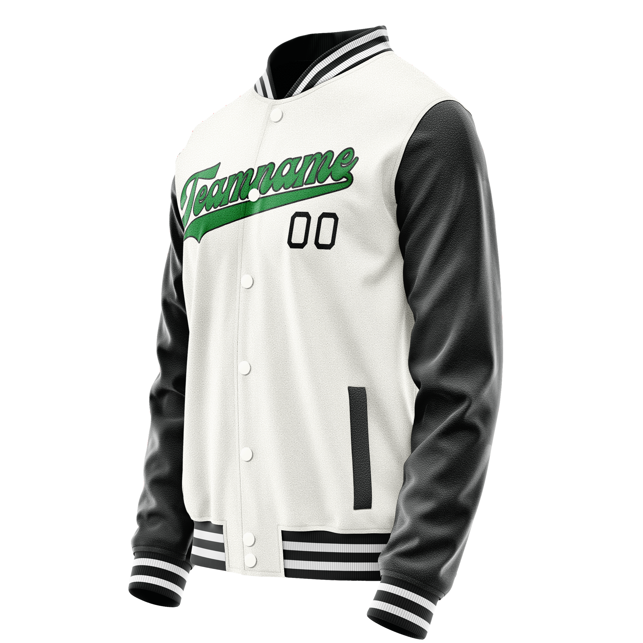 Personalized White & Black Solid Color Varsity Letterman Jacket