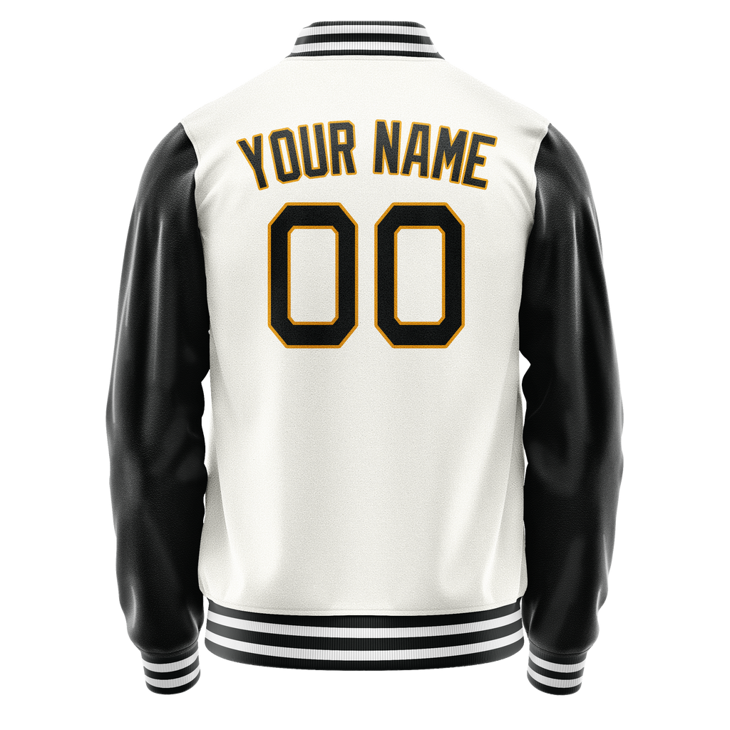 Personalized White & Black Solid Color Varsity Letterman Jacket