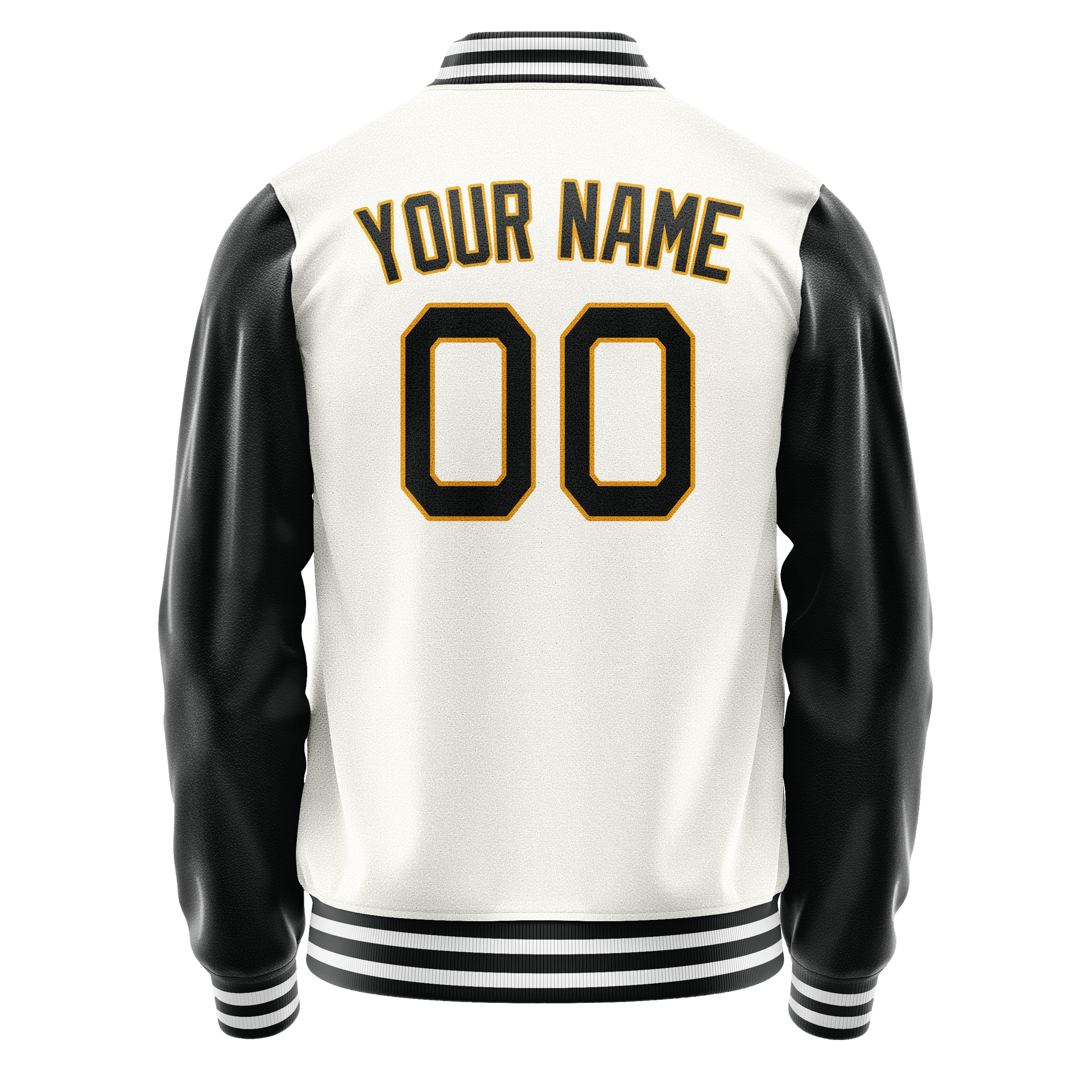 Personalized White & Black Solid Color Varsity Letterman Jacket