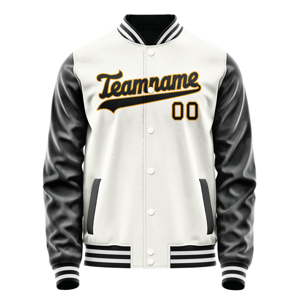Personalized White & Black Solid Color Varsity Letterman Jacket