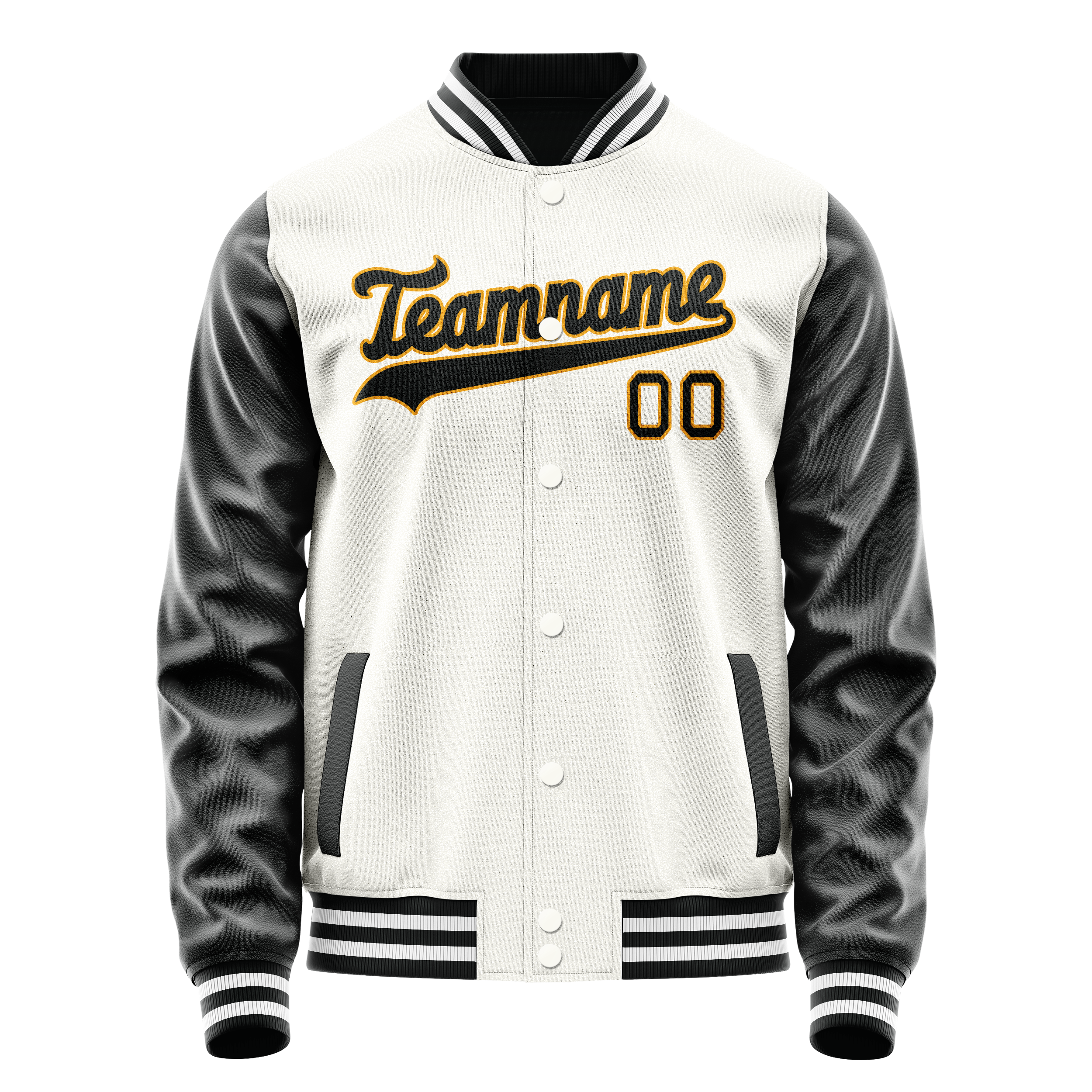 Personalized White & Black Solid Color Varsity Letterman Jacket