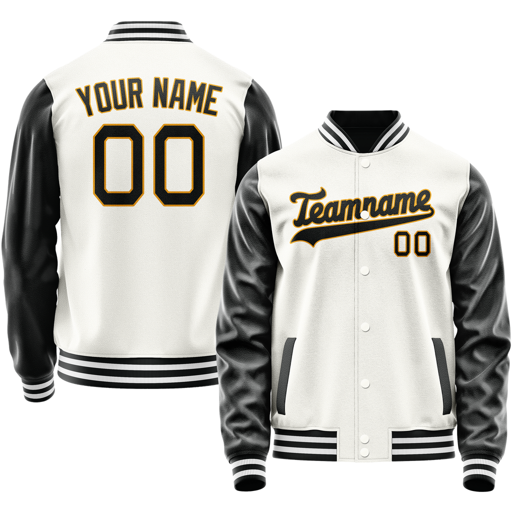 Personalized White & Black Solid Color Varsity Letterman Jacket