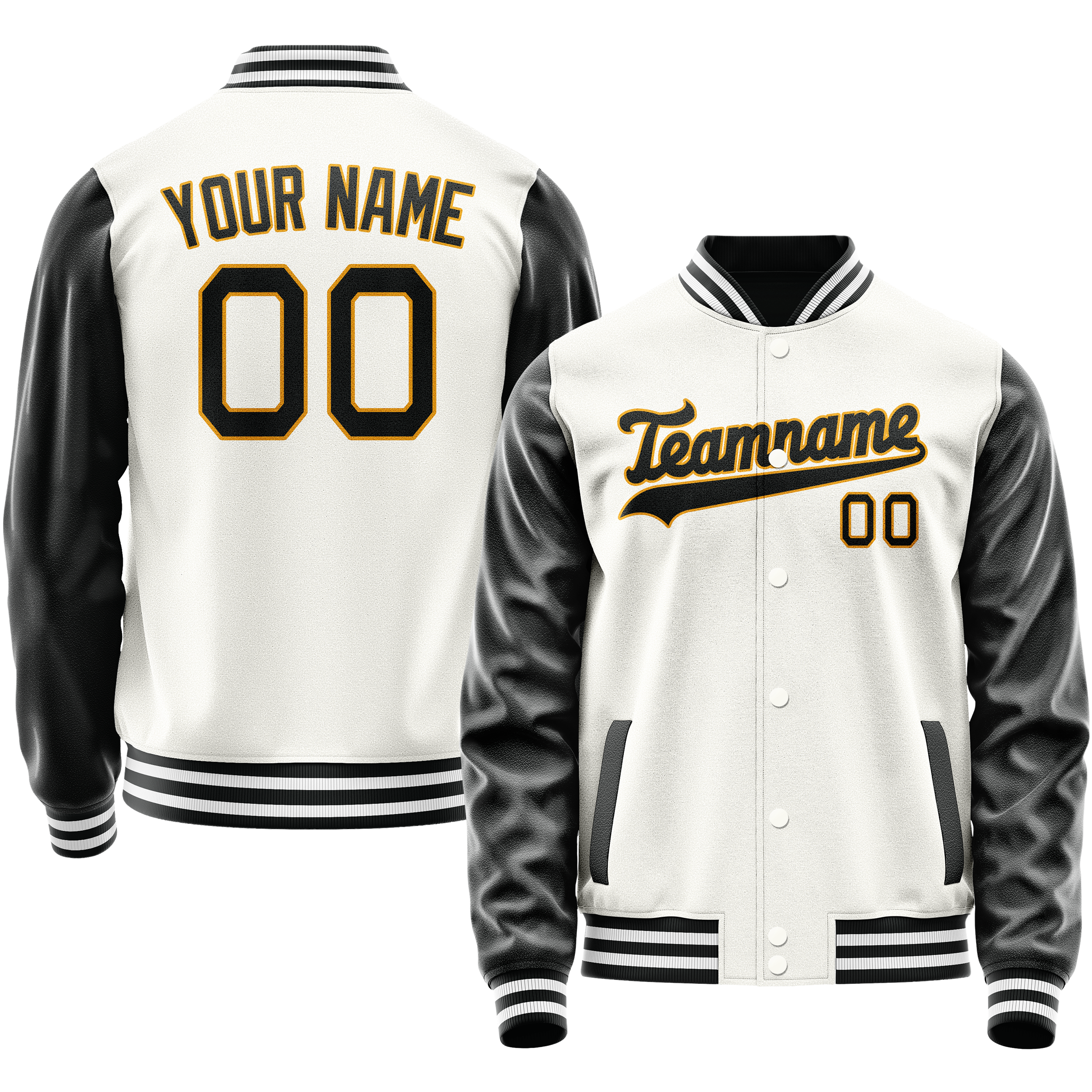 Personalized White & Black Solid Color Varsity Letterman Jacket