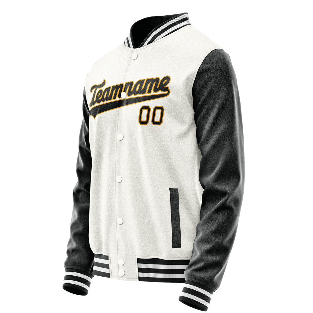 Personalized White & Black Solid Color Varsity Letterman Jacket