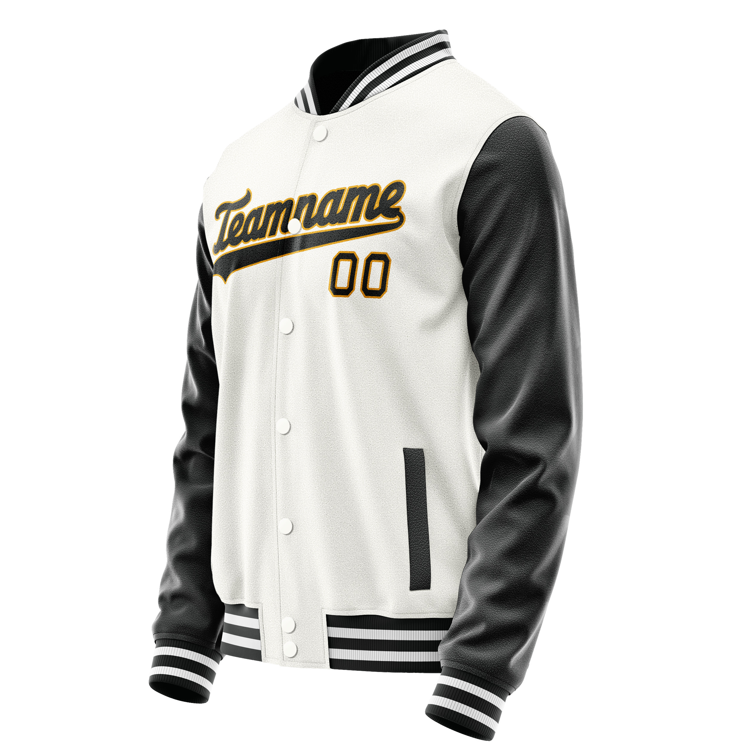 Personalized White & Black Solid Color Varsity Letterman Jacket