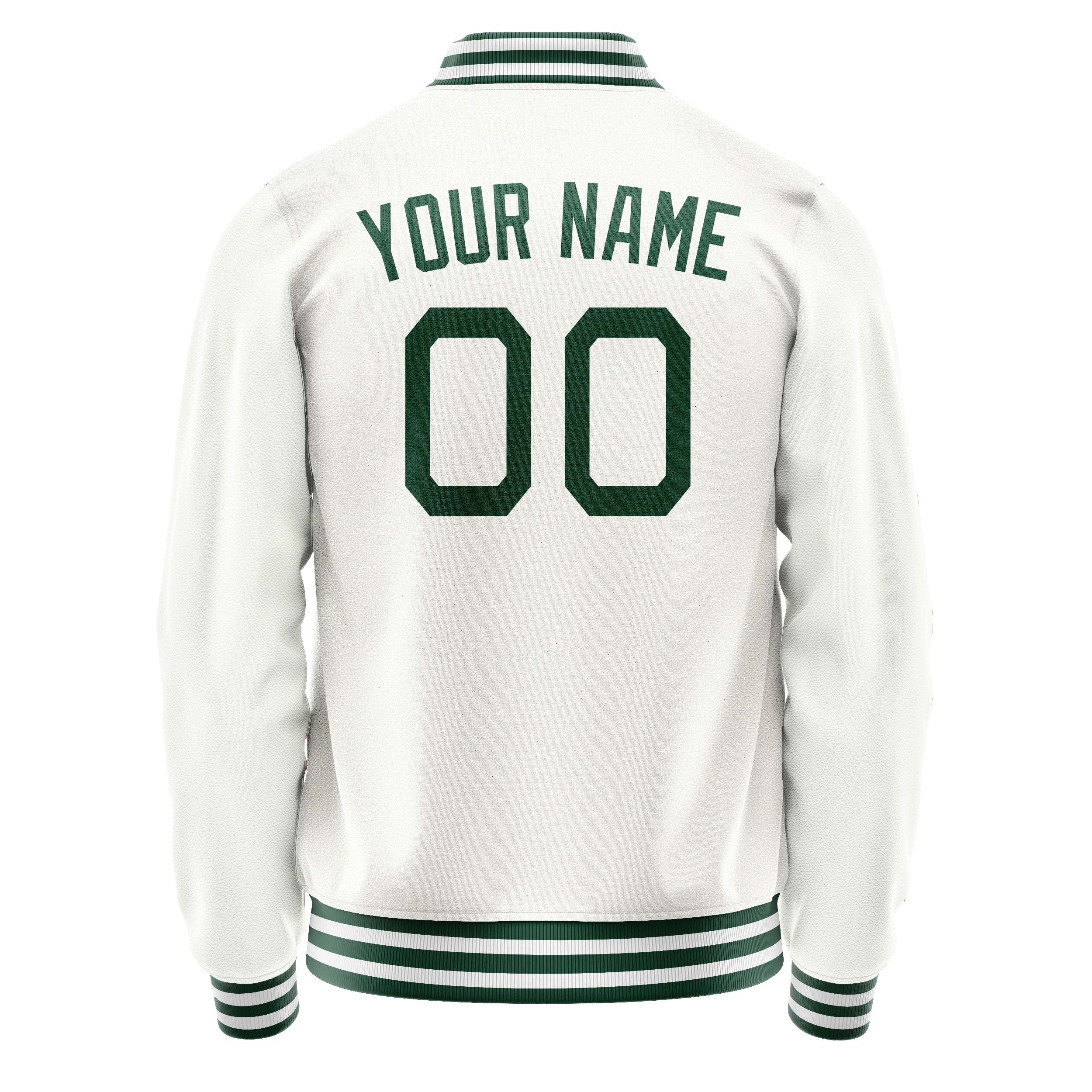 Personalized White & Green Solid Color Varsity Letterman Jacket