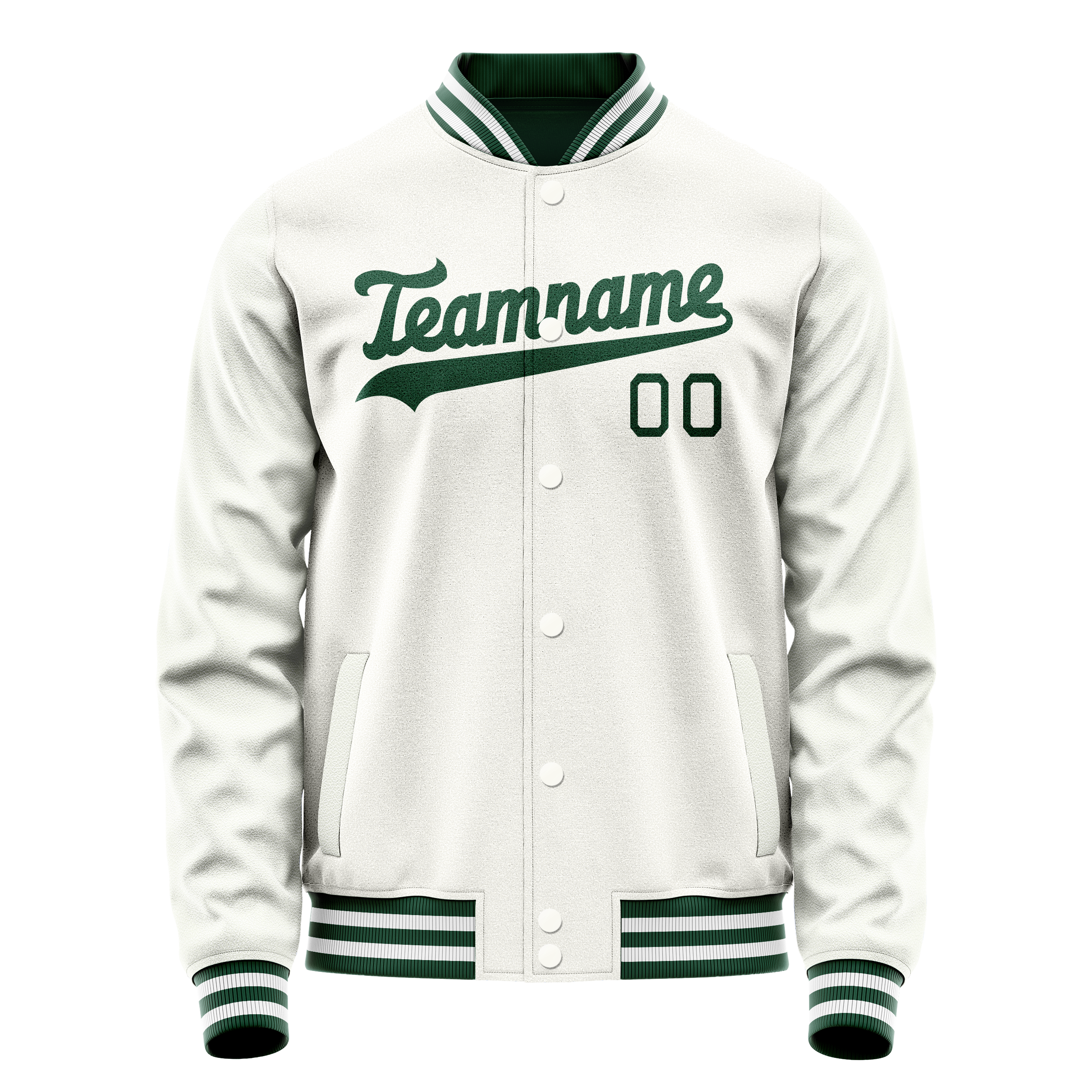 Personalized White & Green Solid Color Varsity Letterman Jacket