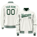 Personalized White & Green Solid Color Varsity Letterman Jacket