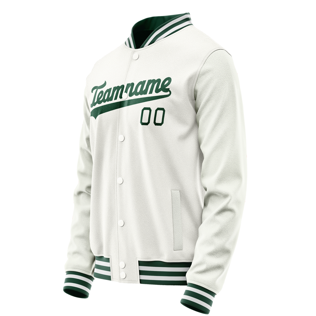 Personalized White & Green Solid Color Varsity Letterman Jacket
