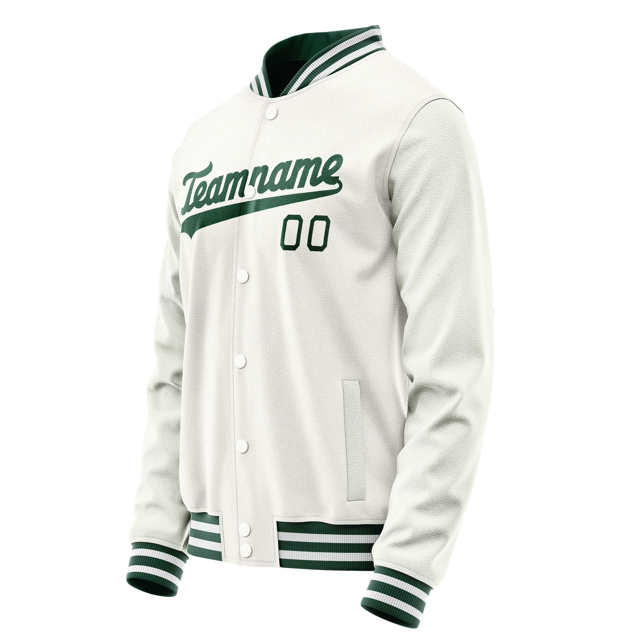 Personalized White & Green Solid Color Varsity Letterman Jacket