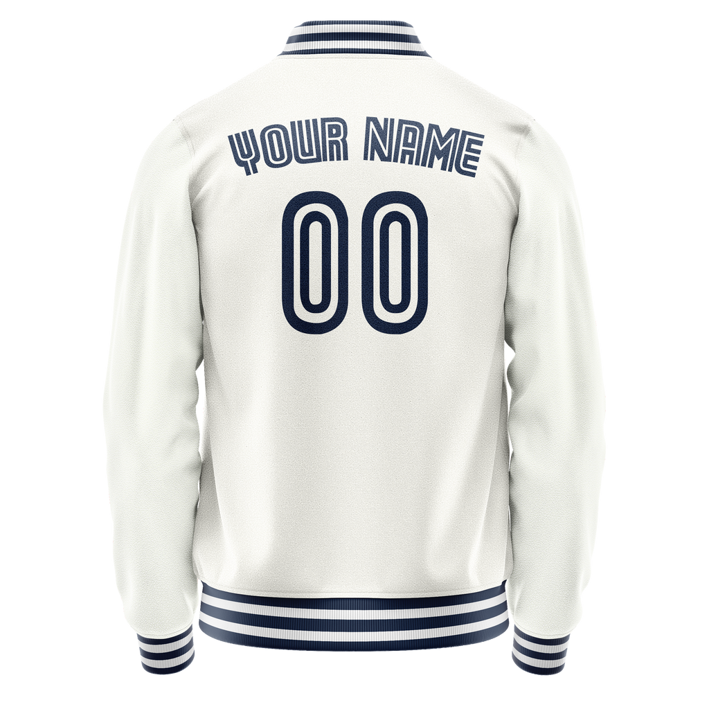 Personalized White & Navy Solid Color Varsity Letterman Jacket