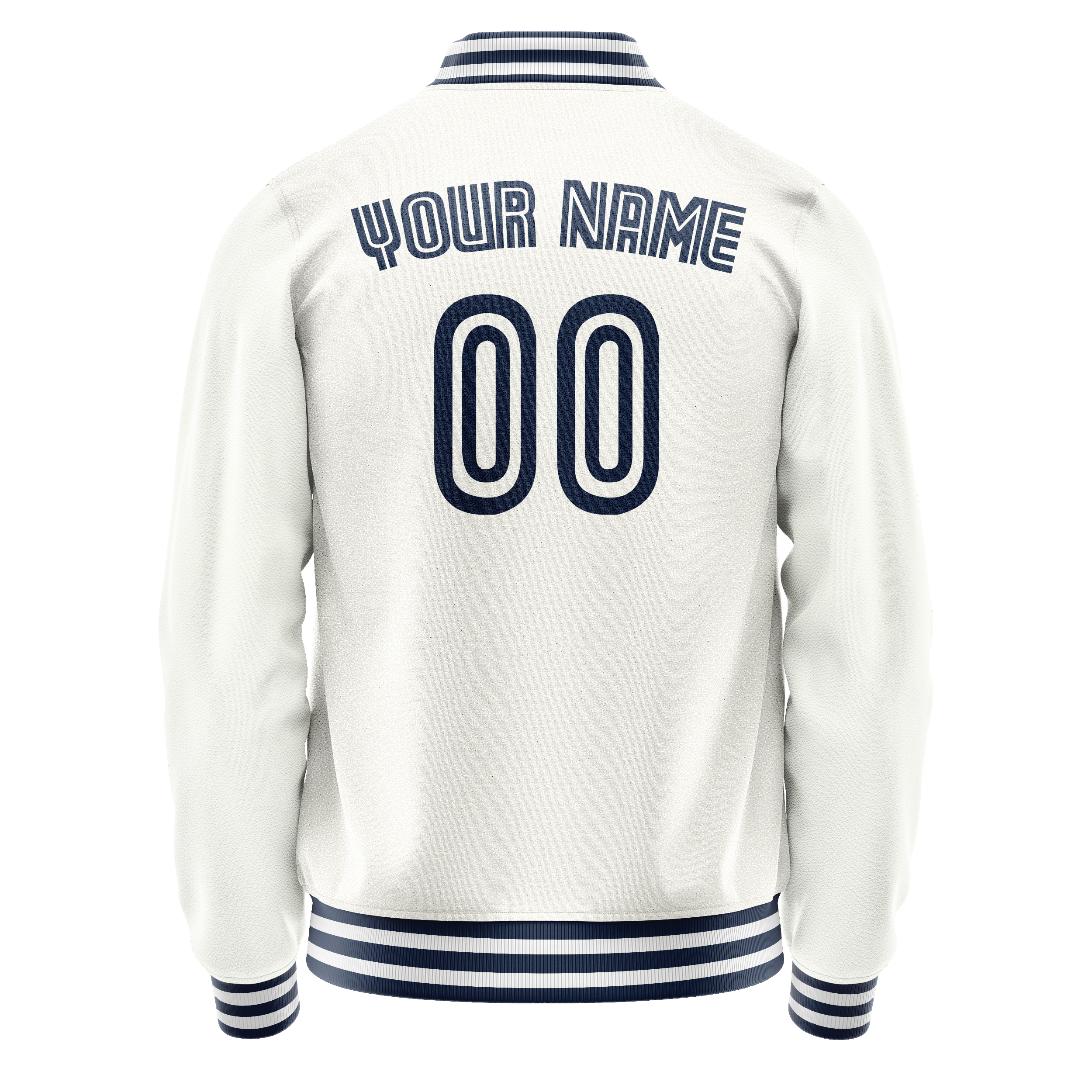Personalized White & Navy Solid Color Varsity Letterman Jacket