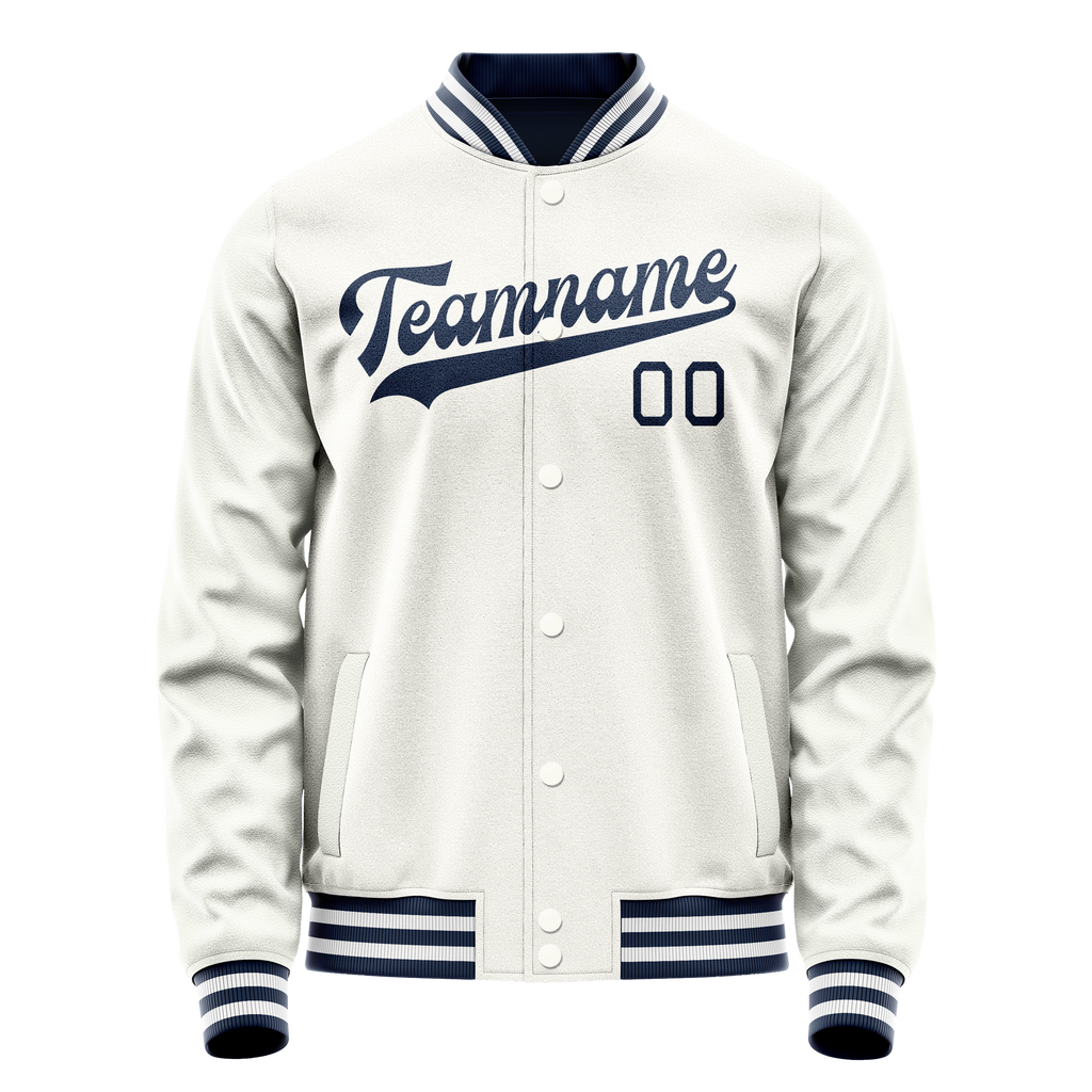 Personalized White & Navy Solid Color Varsity Letterman Jacket