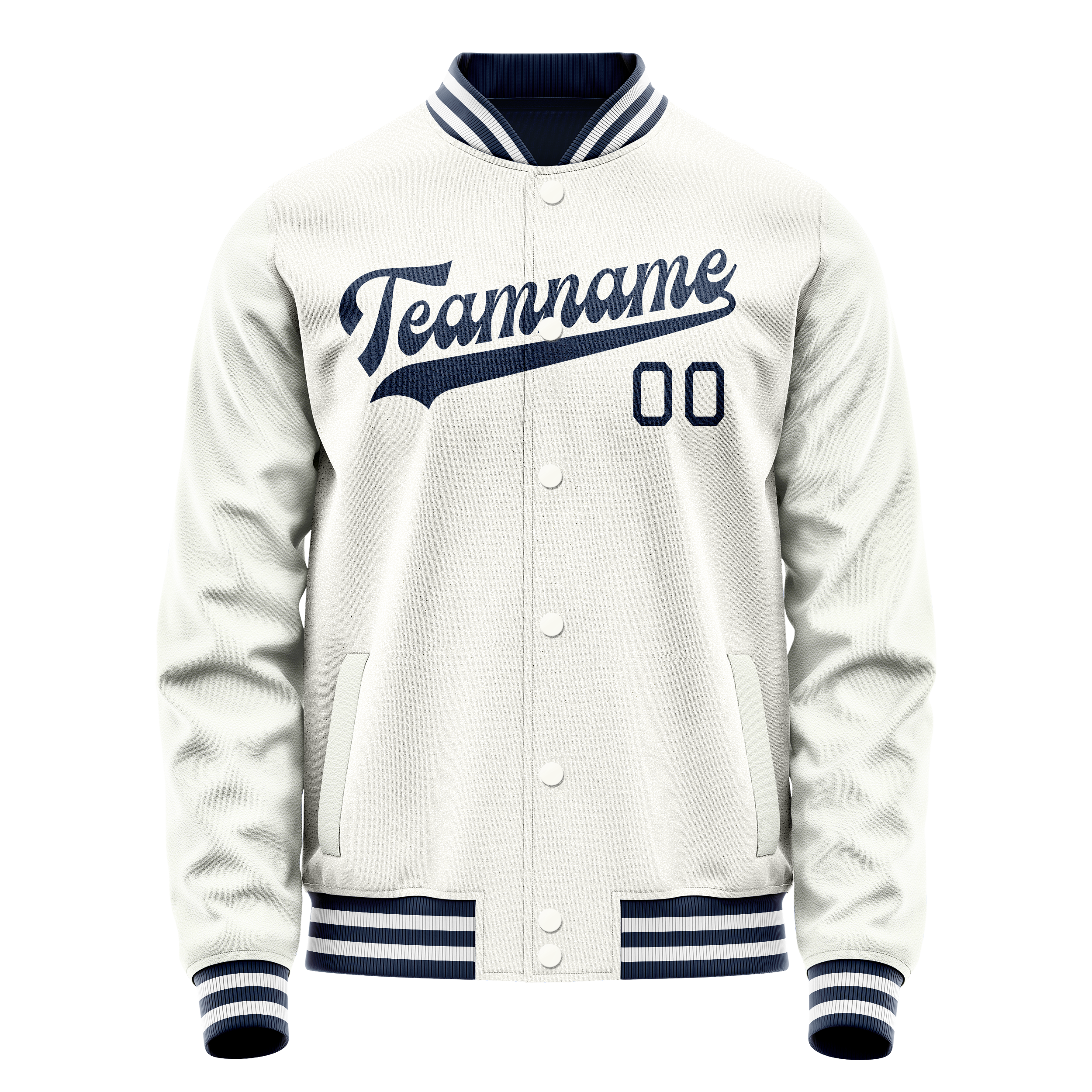 Personalized White & Navy Solid Color Varsity Letterman Jacket