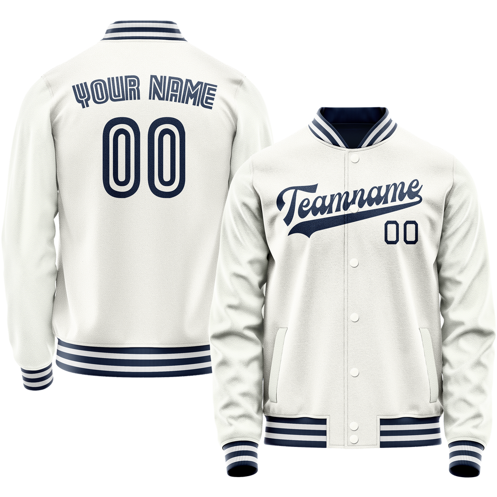 Personalized White & Navy Solid Color Varsity Letterman Jacket