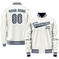 Personalized White & Navy Solid Color Varsity Letterman Jacket