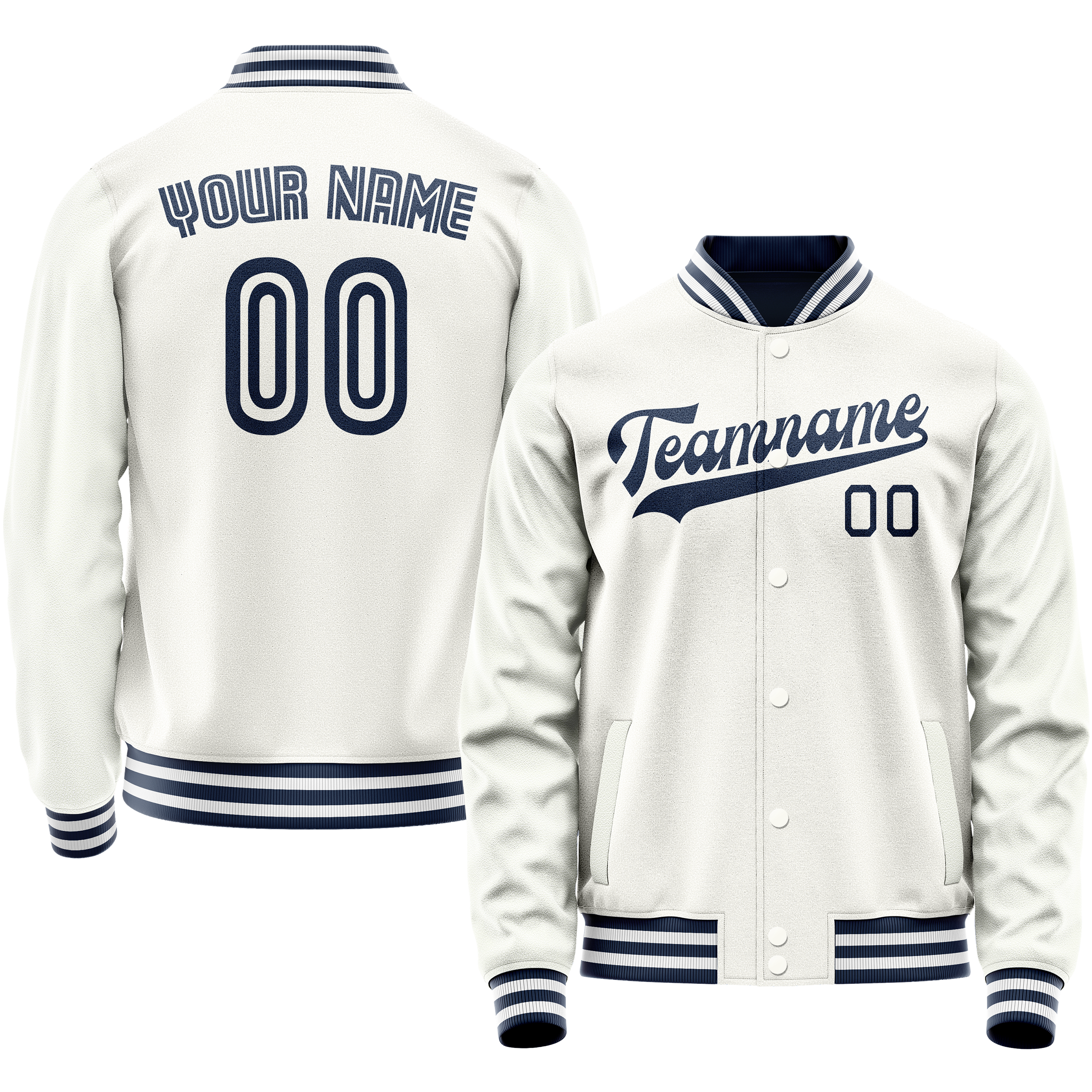 Personalized White & Navy Solid Color Varsity Letterman Jacket