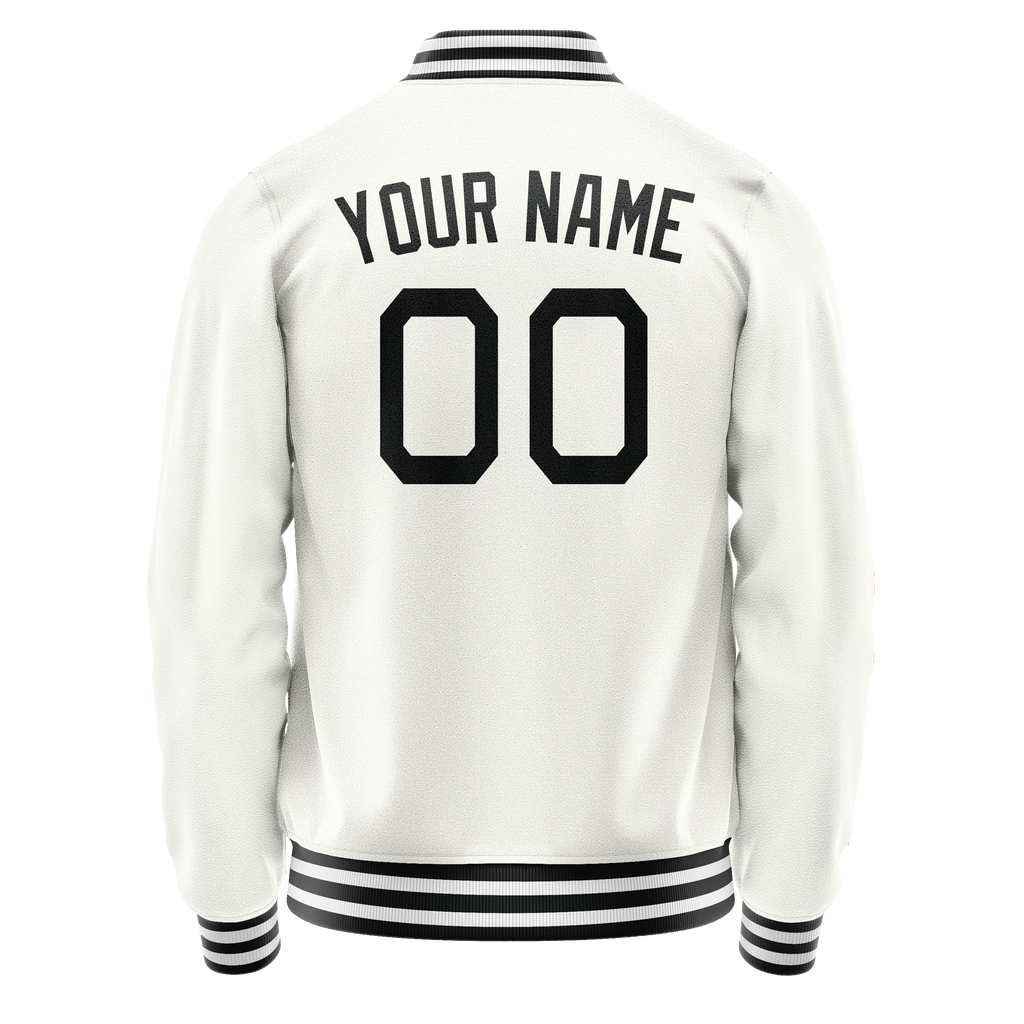 Personalized White & Black Solid Color Varsity Letterman Jacket