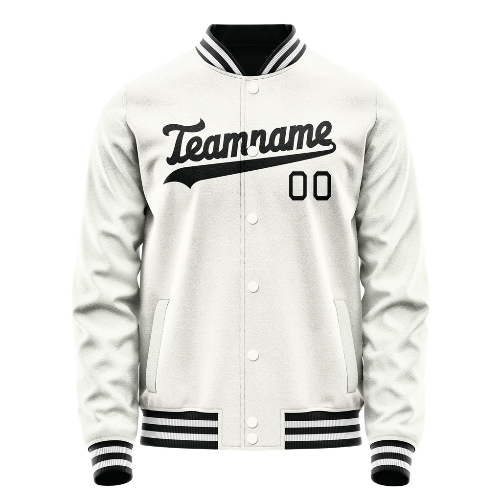 Personalized White & Black Solid Color Varsity Letterman Jacket