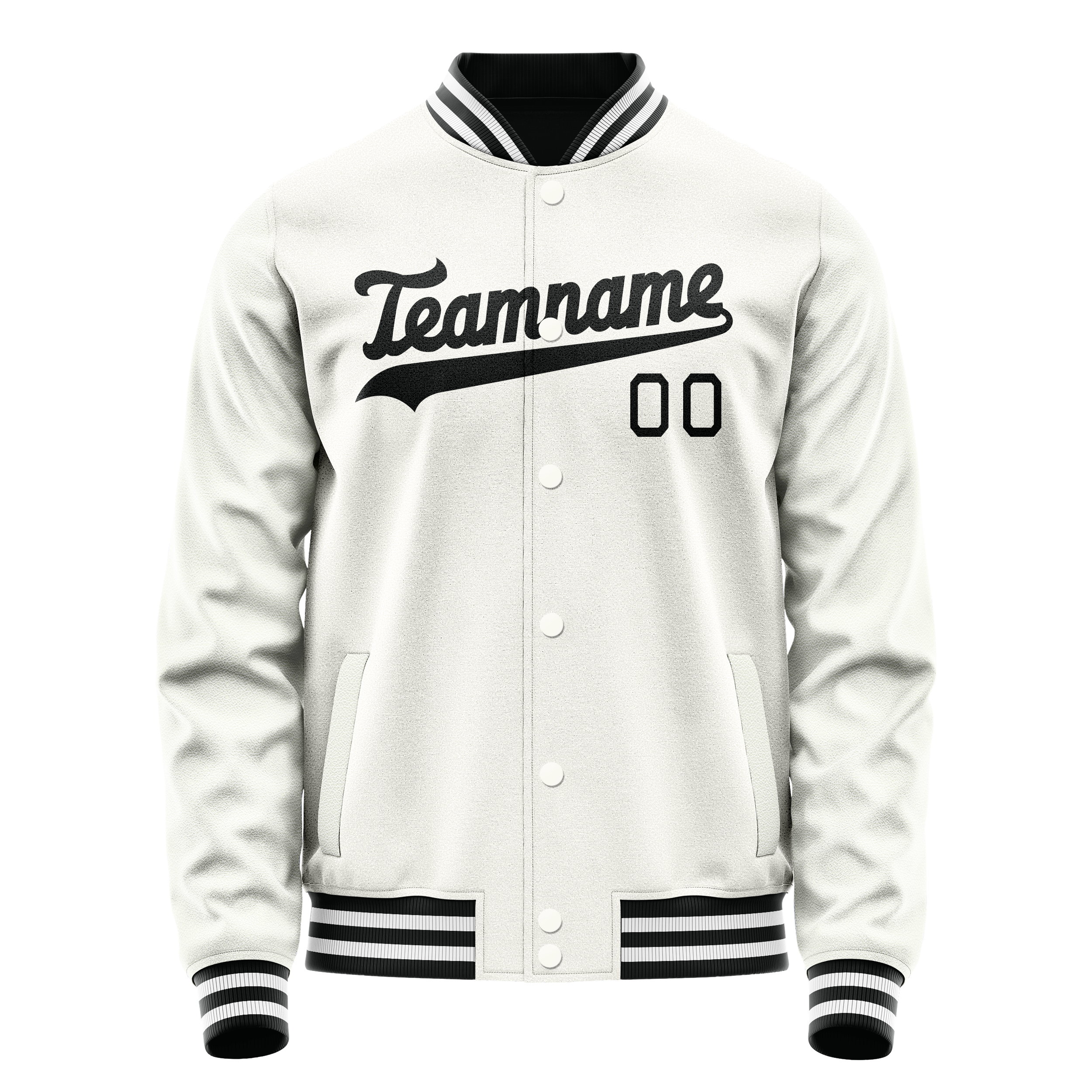 Personalized White & Black Solid Color Varsity Letterman Jacket