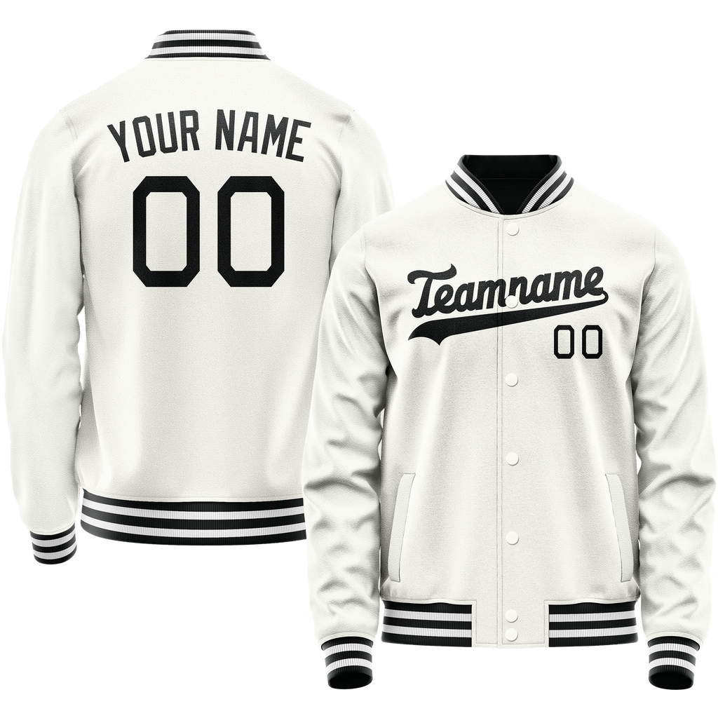 Personalized White & Black Solid Color Varsity Letterman Jacket