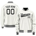 Personalized White & Black Solid Color Varsity Letterman Jacket