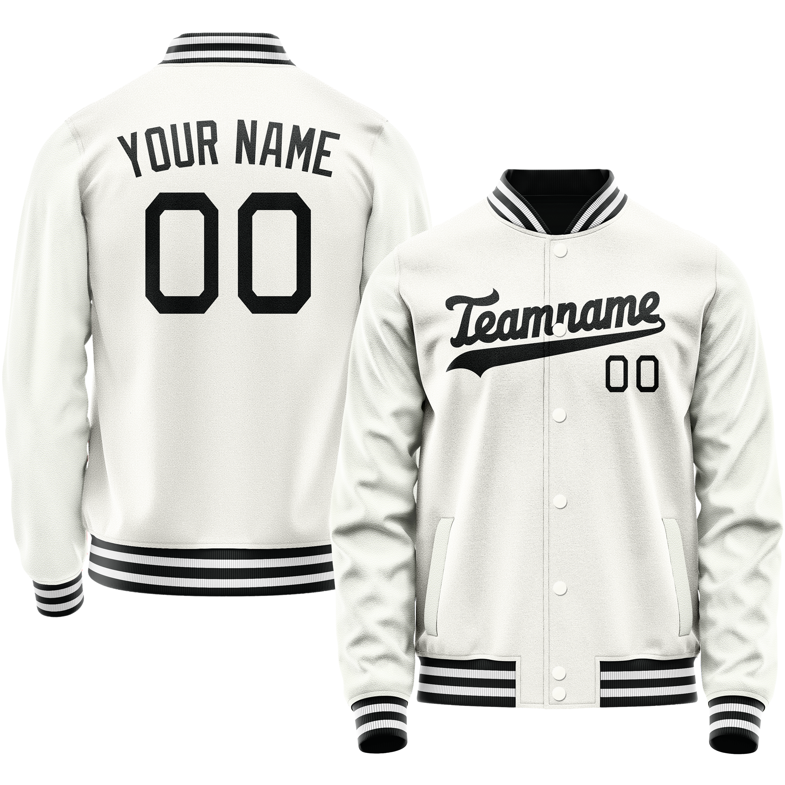 Personalized White & Black Solid Color Varsity Letterman Jacket