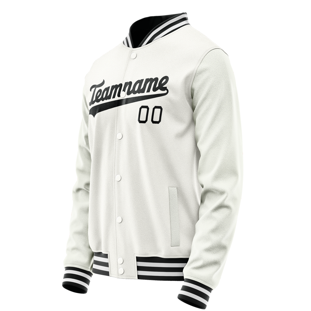 Personalized White & Black Solid Color Varsity Letterman Jacket