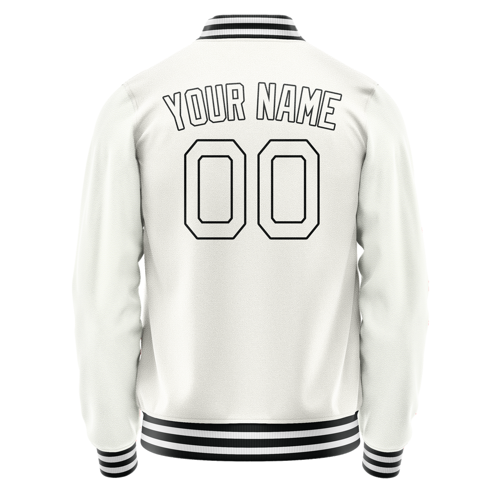 Personalized White & Black Solid Color Varsity Letterman Jacket