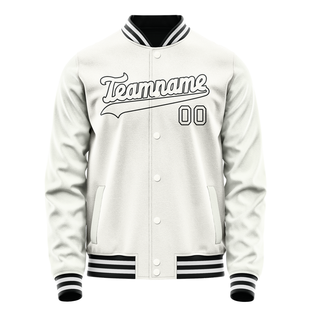 Personalized White & Black Solid Color Varsity Letterman Jacket