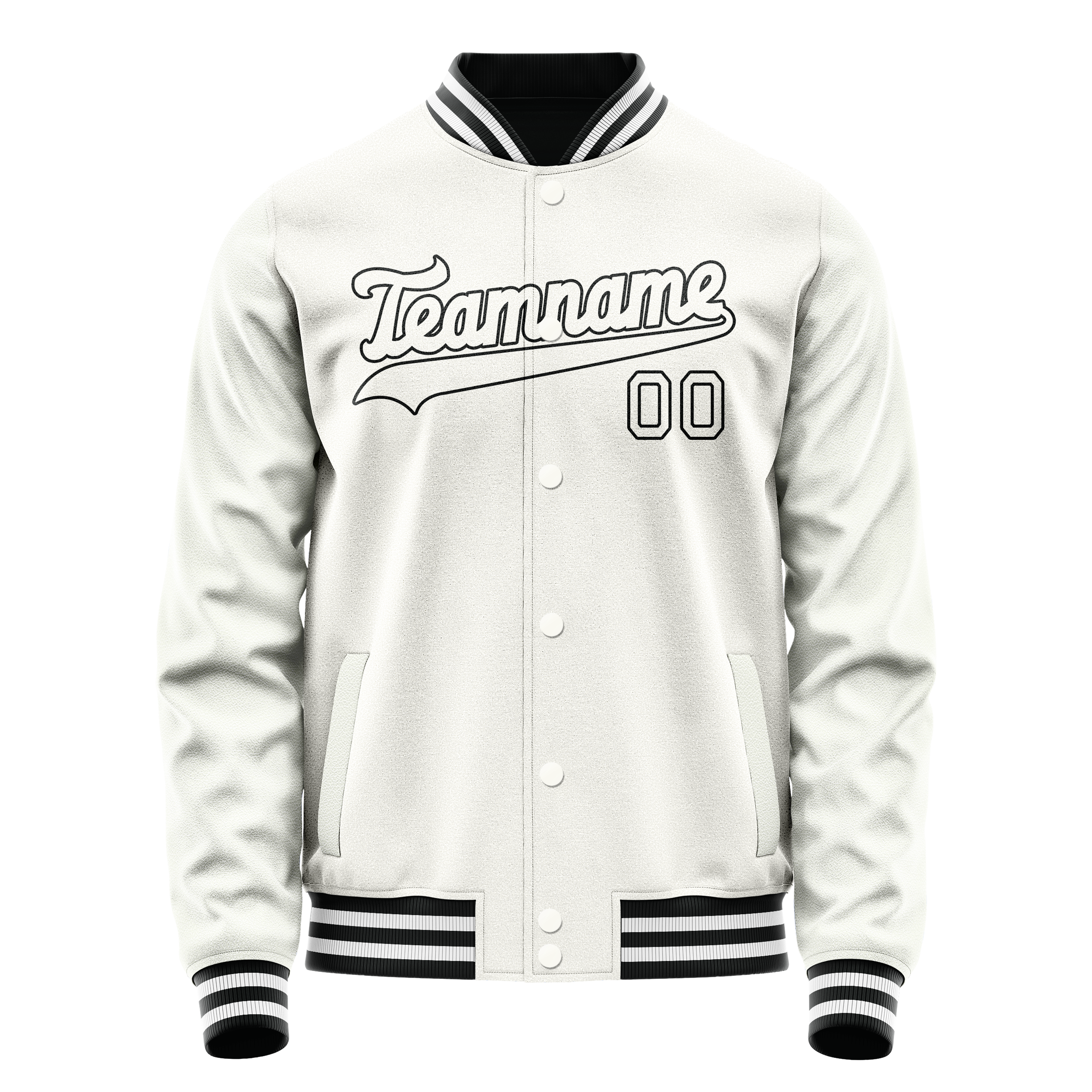 Personalized White & Black Solid Color Varsity Letterman Jacket