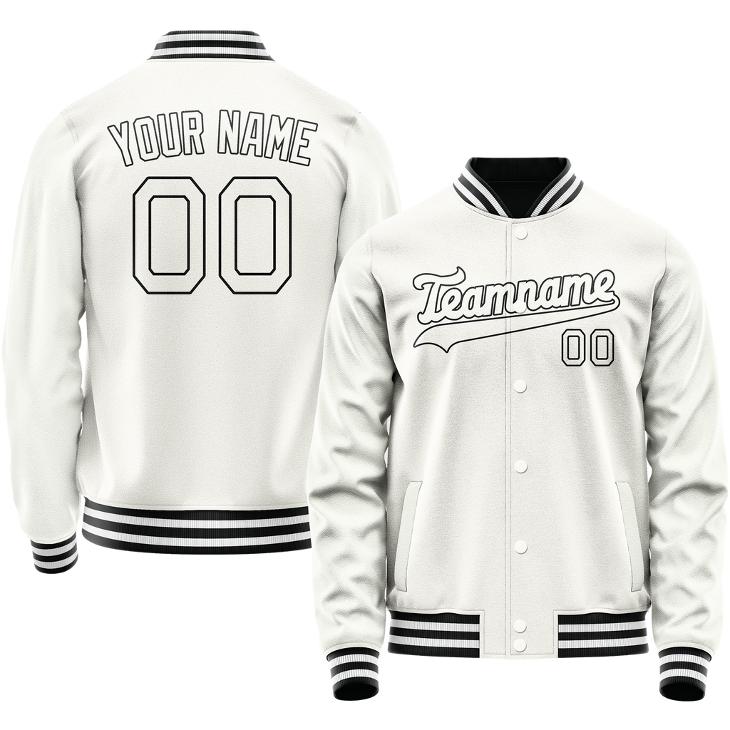 Personalized White & Black Solid Color Varsity Letterman Jacket