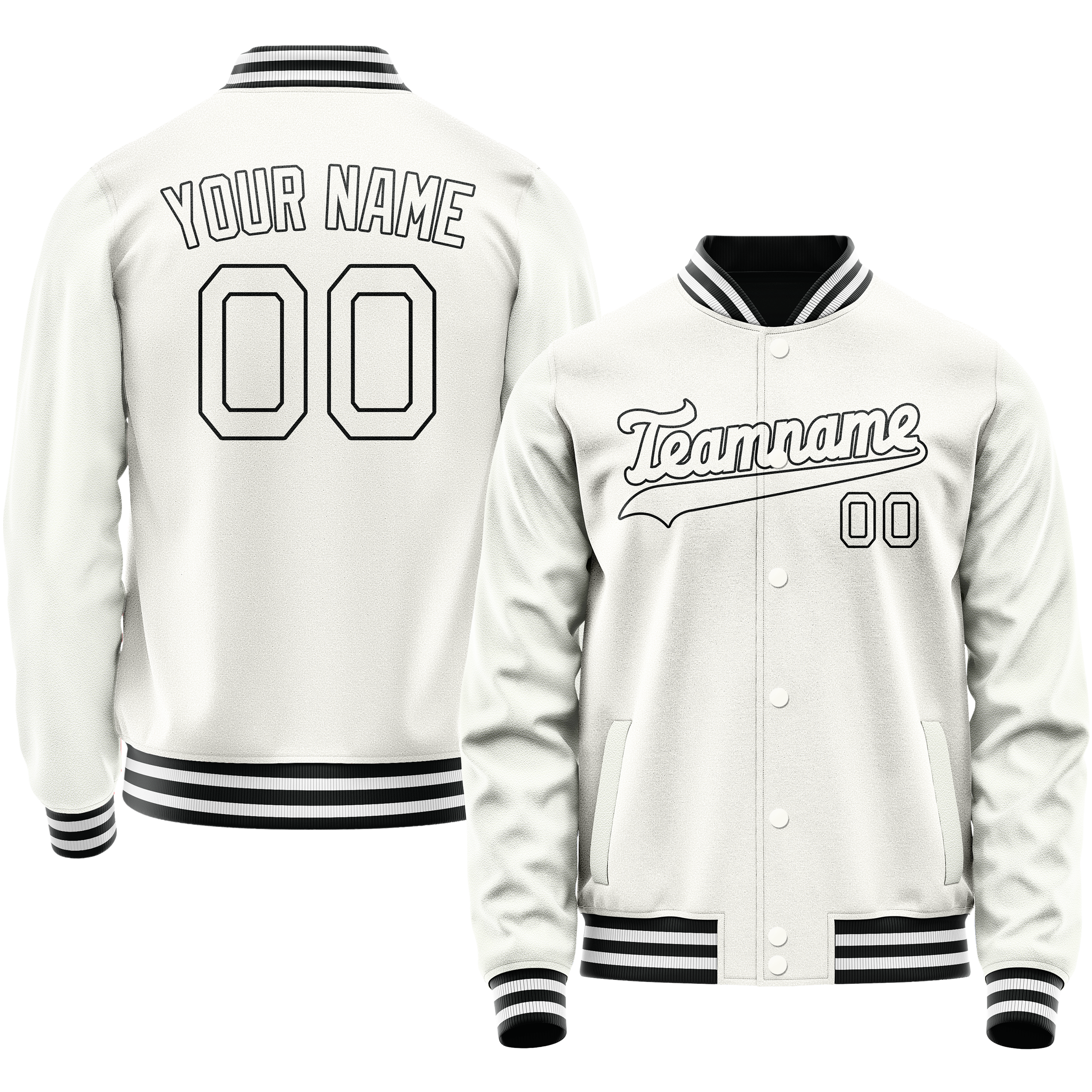 Personalized White & Black Solid Color Varsity Letterman Jacket